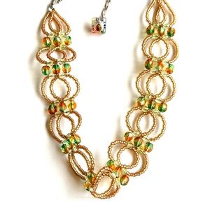 Elegant Gold and Green Beaded Necklace